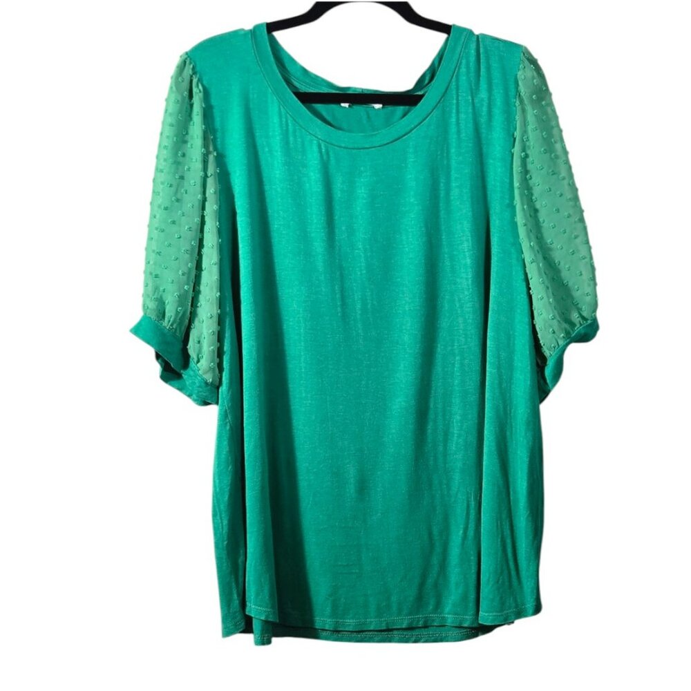 Beacon Apparel 2X Womens Tee 3/4 Sleeve Mix Medium Swiss Dot Green